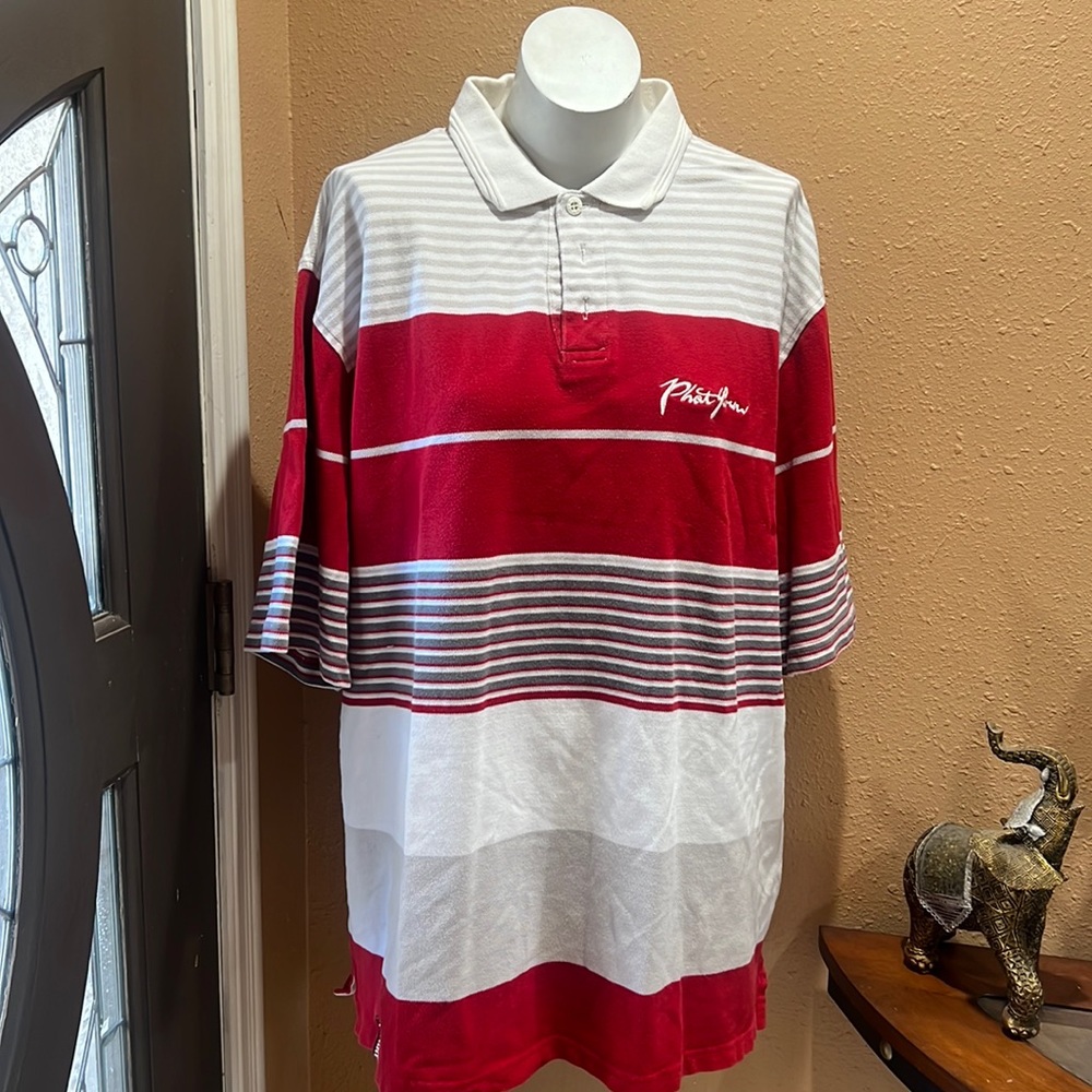 Phat farm men’s red and white striped polo